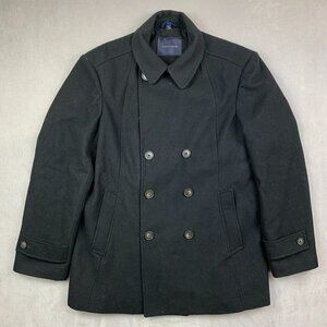 Tommy Hilfiger Mens Double Breasted Pea Coat 38S Medium Black Wool Jacket